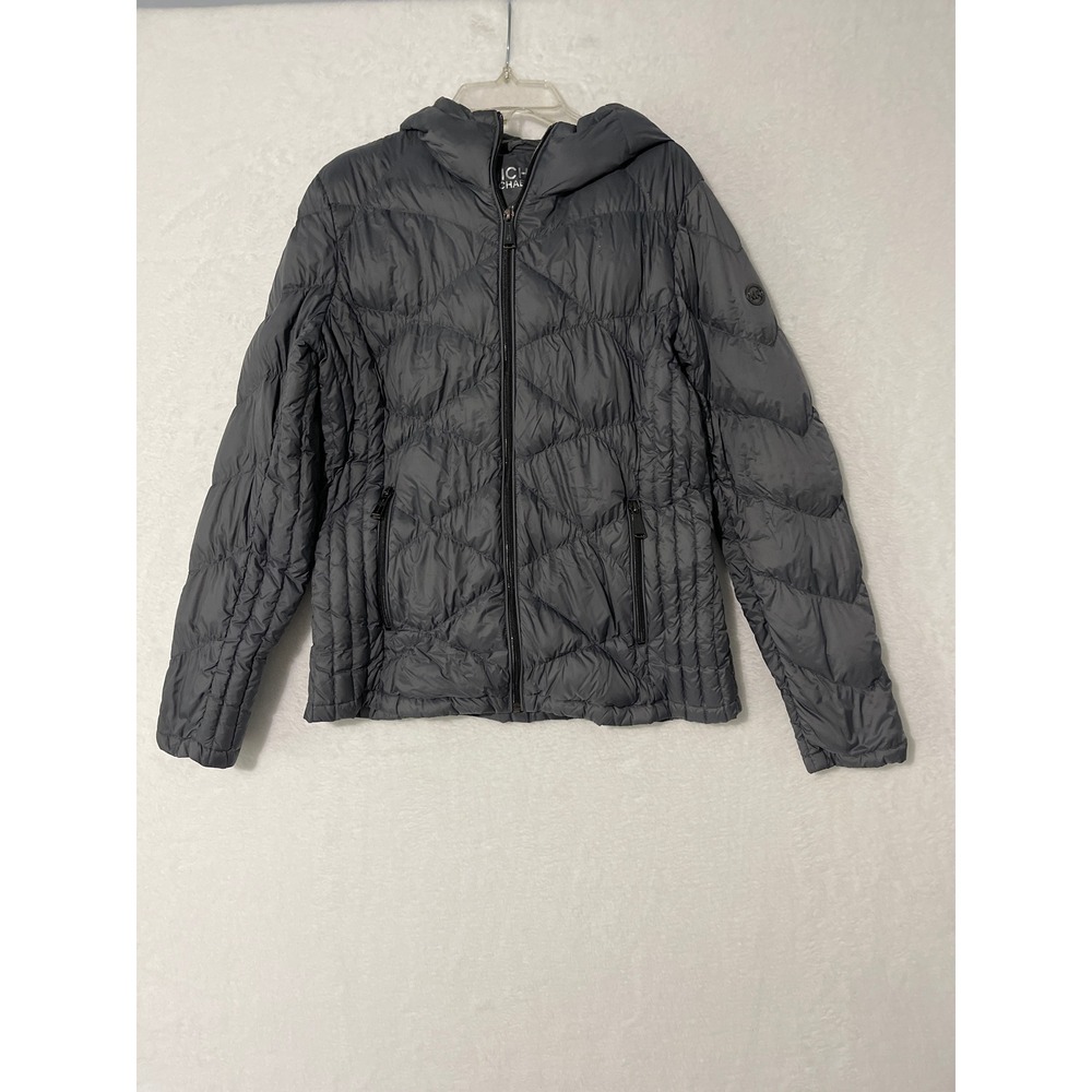 Michael Kors Womens Gray Packable Down Puffer Jacket Hooded Size Medium